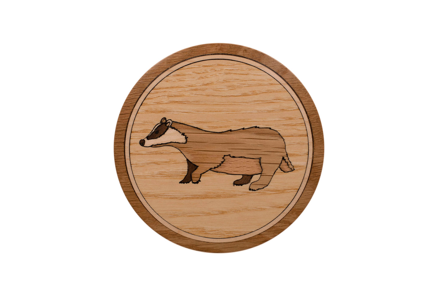 Traditional Oak Keepsake Box with Badger Marquetry, optional Personalised Engraving