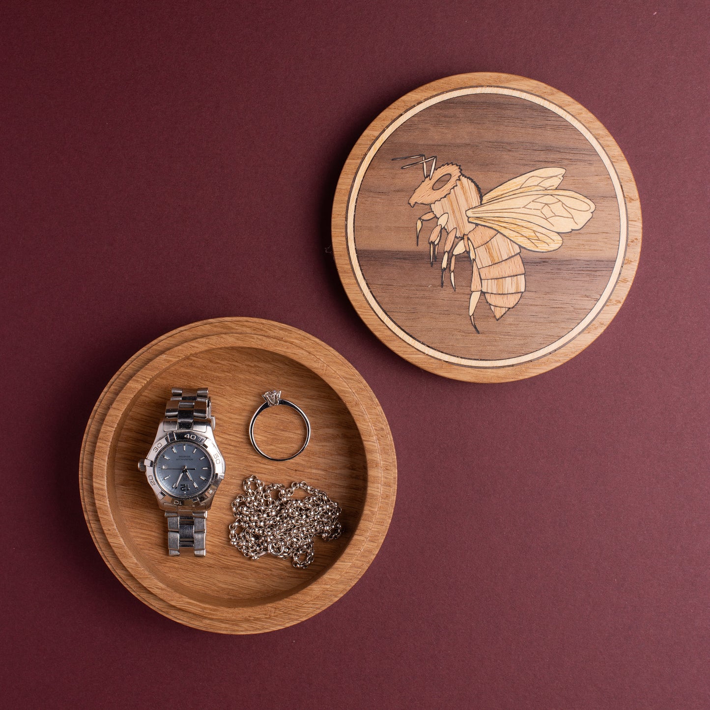 Traditional Oak Keepsake Box with Bee Marquetry, optional Personalised Engraving