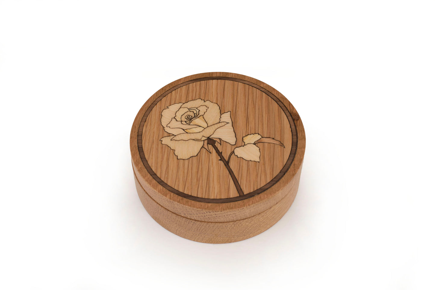 Traditional Oak Keepsake Box with Rose Marquetry, optional Personalised Engraving