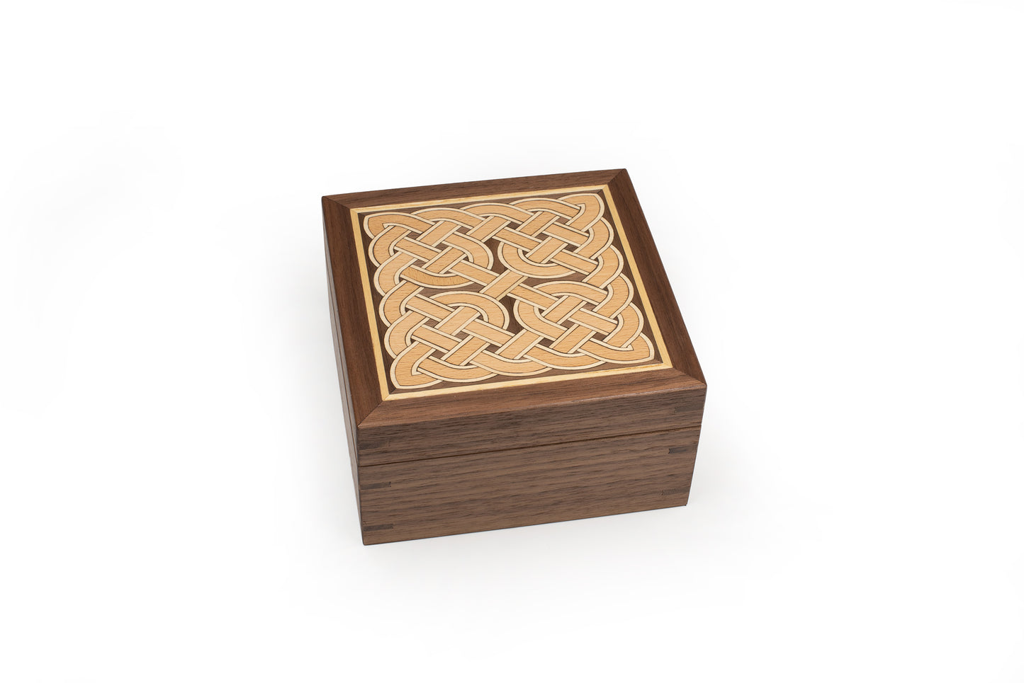 Keepsake Box, Handcrafted of Solid Walnut with Beech Celtic Pictish Marquetry inlays, optional Personalised engraving